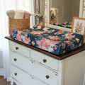 Navy Coral Floral Changing Pad Cover on White Antique Dresser