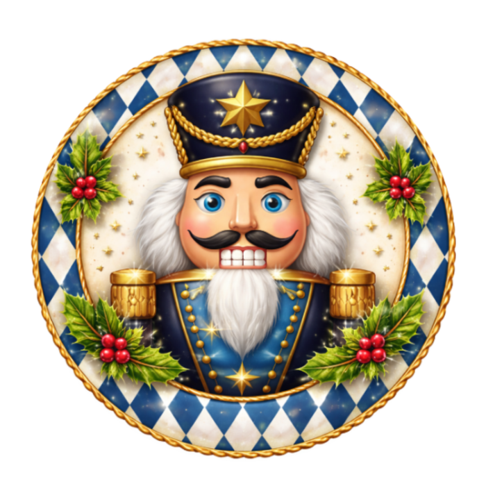 Nutcracker Blue Harlequin Christmas  Sign 10" Wreath Sign, Home Decor, The Ritzy Cactus
