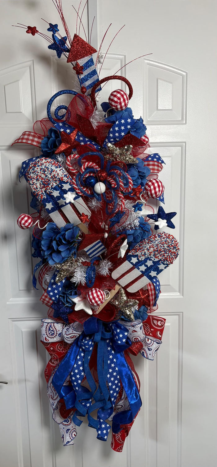 Oversized Patriotic Popsicle Wreath, Door Swag, Home Decor