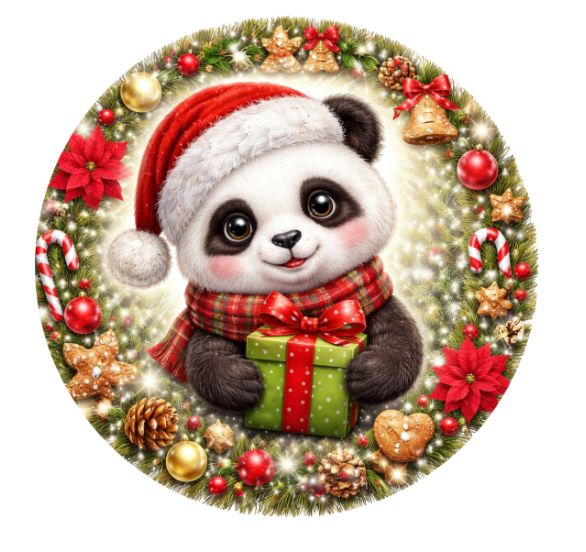 Panda Bear Christmas 10 Inch Wreath Sign, Metal Wreath Sign, Home Decor, DIY, The Ritzy Cactus