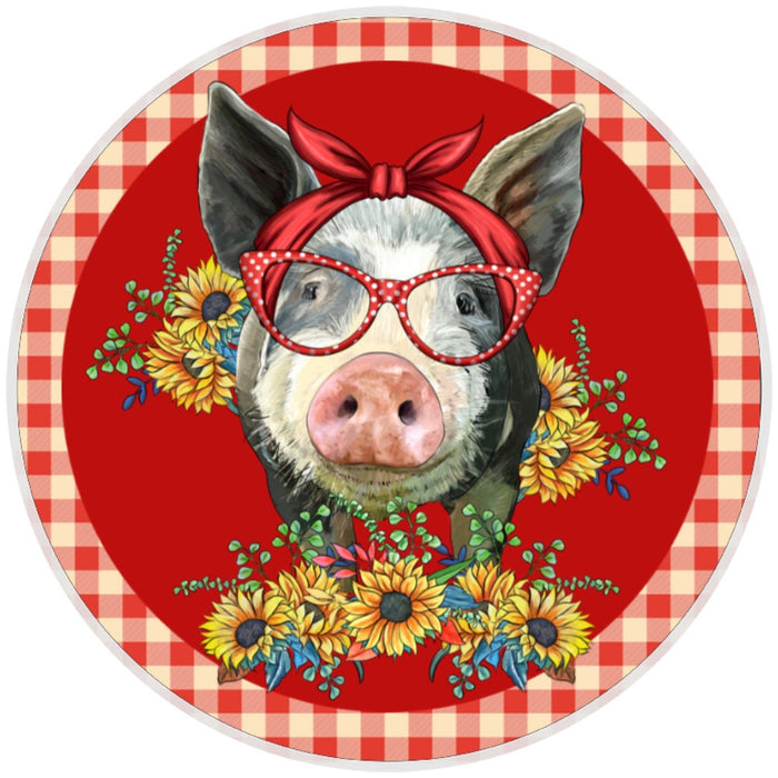 Pig with Glasses Sign, Country Sign, Wreath Sign, Home Decor