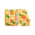 Pineapple on Sunshine Gingham Wired Ribbon by Reliant  – 2.5" x 10 Yards, Wreath Ribbon
