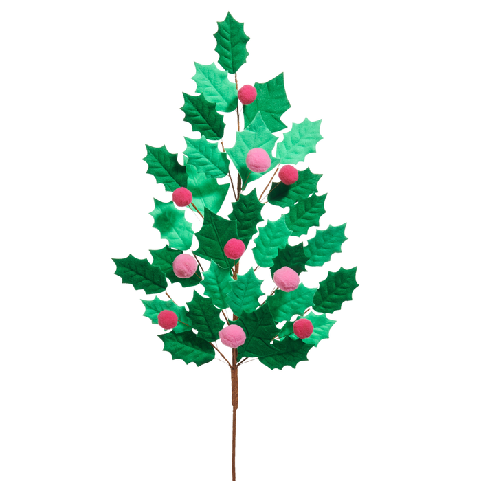 Pink Holly Felt  Holiday Spray, Holiday Stem Embellishment