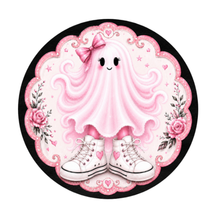 Pink Sneaker Ghost Halloween Sign 10" Wreath Sign, Home Decor, The Ritzy Cactus