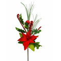 Poinsettia Ornament Pine Spray 30 Inch, Holiday Stem Embellishment