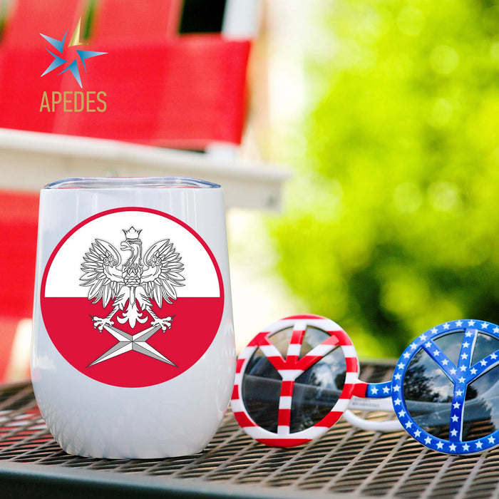 Poland Stainless Steel Stemless Wine Cup 12 OZ - Apedes Flags And Banners
