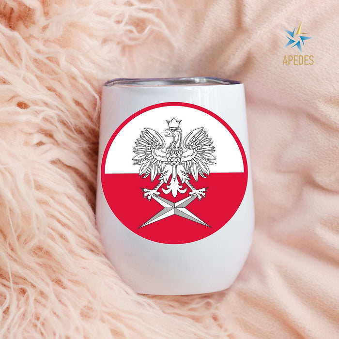 Poland Stainless Steel Stemless Wine Cup 12 OZ - Apedes Flags And Banners