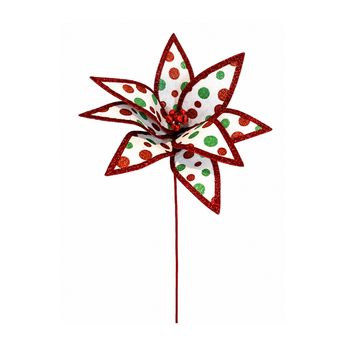 Polka Dot Poinsettia Stem 23 Inch x 12 Dia, Holiday Stem Embellishment