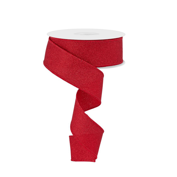 Red Fine Glitter On Faux Royal Burlap Wired Ribbon by RG Ribbon 1.5" x 10 Yards, Wreath Ribbon, Craft Supplies