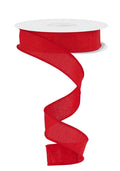 Red Royal Burlap Wired Ribbon by RG Ribbon  7/8" x 10 Yards, Christmas Wreath Ribbon, Craft Supplies
