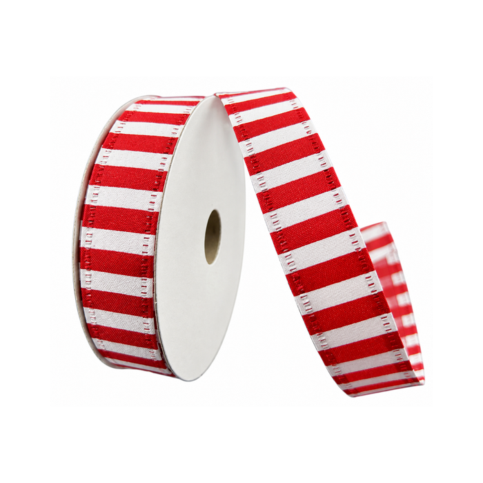 Red White Horizontal Stripe Wired Ribbon by RG Ribbon – 7/8" x 10 yards