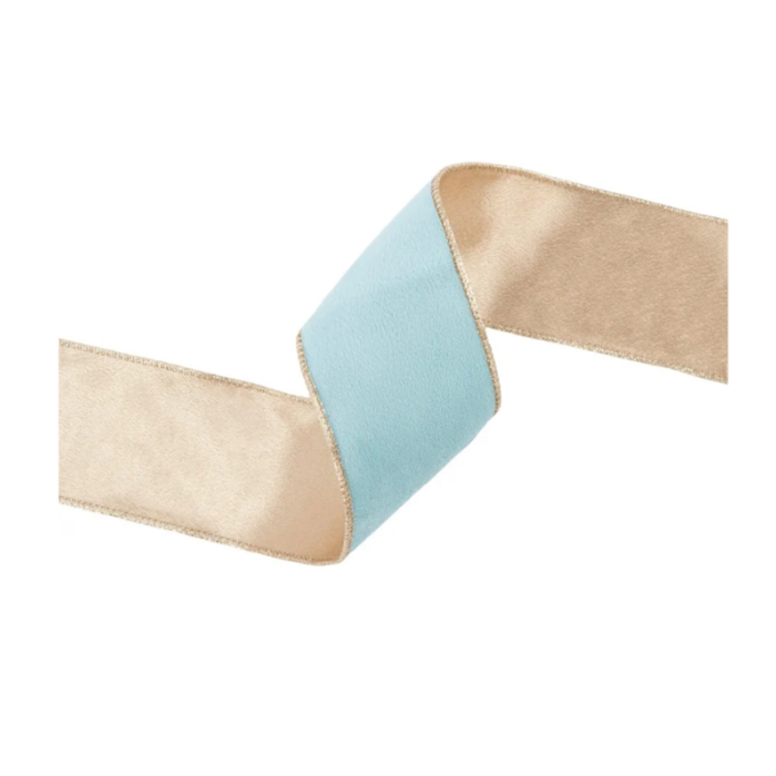 Reversible Aqua Gold Wired Ribbon by LA – 2.5" x 10 Yards,  Holiday Wreath Ribbon