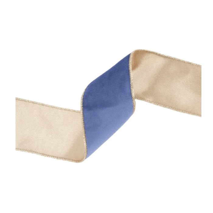 Reversible French Blue Gold Wired Ribbon by LA – 2.5" x 10 Yards,  Holiday Wreath Ribbon