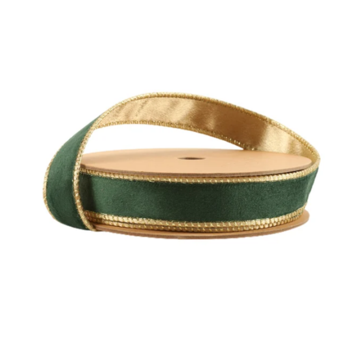 Reversible Green Gold Wired Ribbon by LA 1" x 10 Yards,  Wreath Ribbon