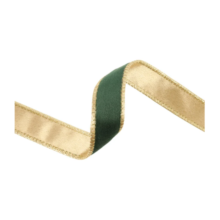 Reversible Green Gold Wired Ribbon by LA 1" x 10 Yards,  Wreath Ribbon