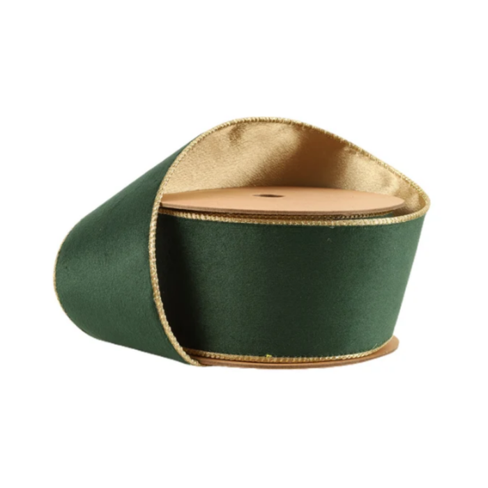 Reversible Green Gold Wired Ribbon by LA – 2.5" x 10 Yards,  Holiday Wreath Ribbon