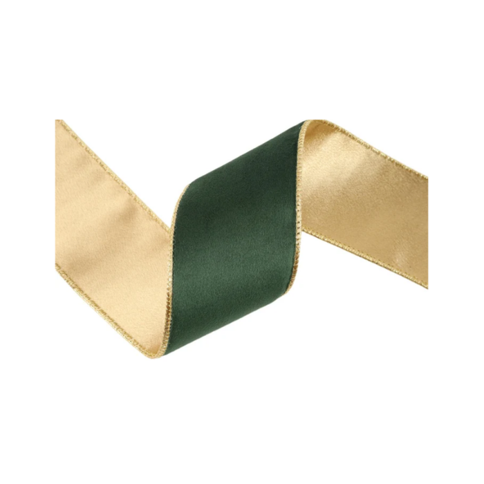 Reversible Green Gold Wired Ribbon by LA – 2.5" x 10 Yards,  Holiday Wreath Ribbon