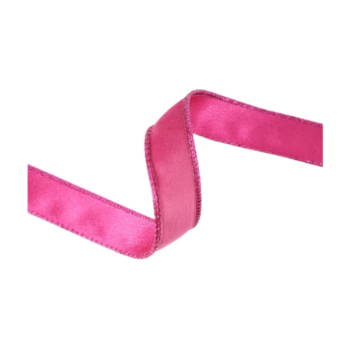 Reversible Hot Pink Shimmer Velvet Wired Ribbon by LA – 1" x 10 Yards,  Wreath Ribbon