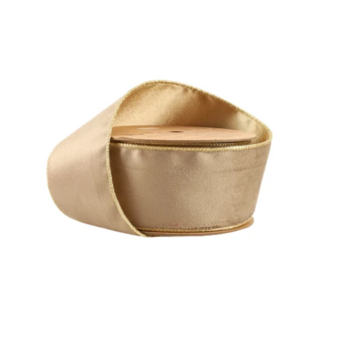 Reversible Latte Gold Wired Ribbon by LA – 2.5" x 10 Yards,  Wreath Ribbon