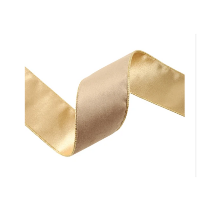 Reversible Latte Gold Wired Ribbon by LA – 2.5" x 10 Yards,  Wreath Ribbon