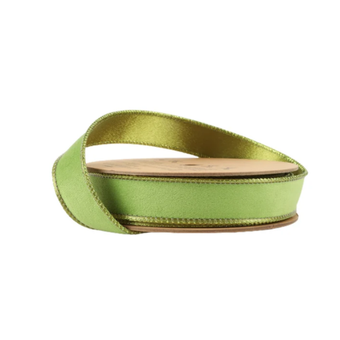 Reversible Lime Shimmer Velvet Wired Ribbon by LA – 1" x 10 Yards,  Wreath Ribbon
