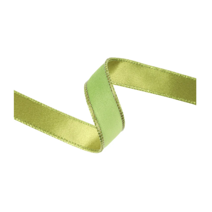 Reversible Lime Shimmer Velvet Wired Ribbon by LA – 1" x 10 Yards,  Wreath Ribbon