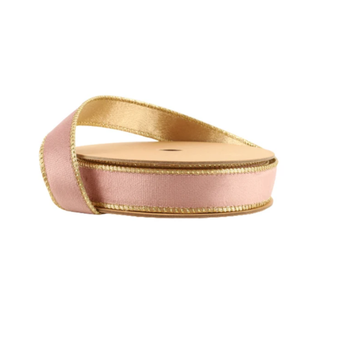 Reversible Pink Gold Velvet Wired Ribbon by LA – 1" x 10 Yards,  Wreath Ribbon