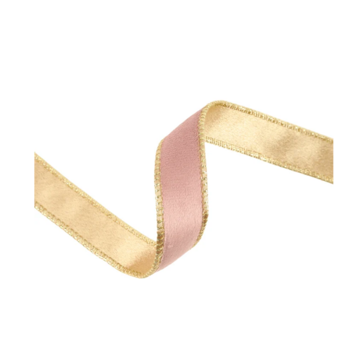 Reversible Pink Gold Velvet Wired Ribbon by LA – 1" x 10 Yards,  Wreath Ribbon