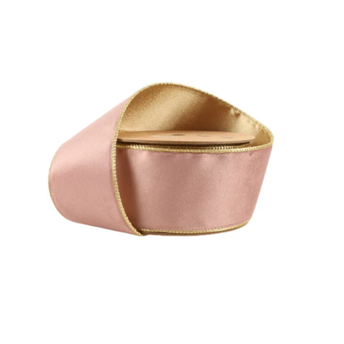 Reversible Pink Gold Wired Ribbon by LA – 2.5" x 10 Yards,  Wreath Ribbon