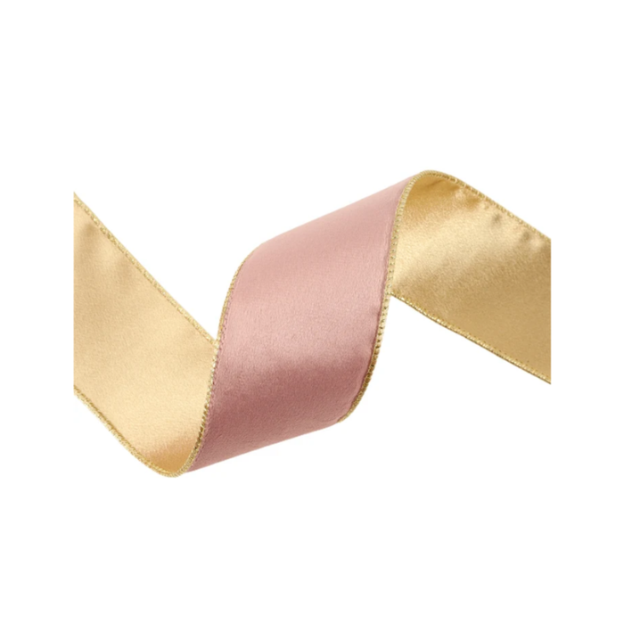 Reversible Pink Gold Wired Ribbon by LA – 2.5" x 10 Yards,  Wreath Ribbon
