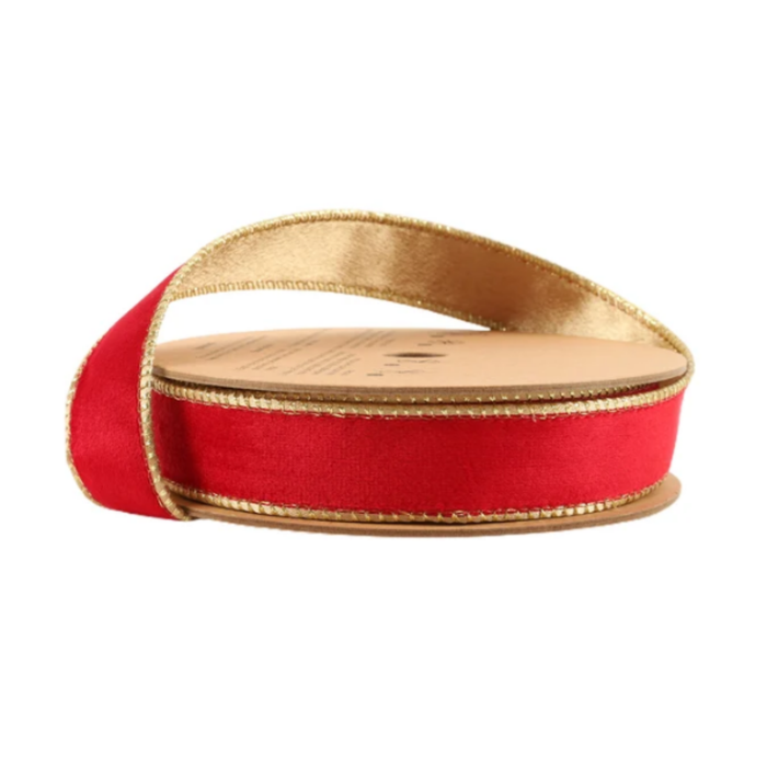 Reversible Red Gold Wired Ribbon by LA – 1" x 10 Yards,  Wreath Ribbon