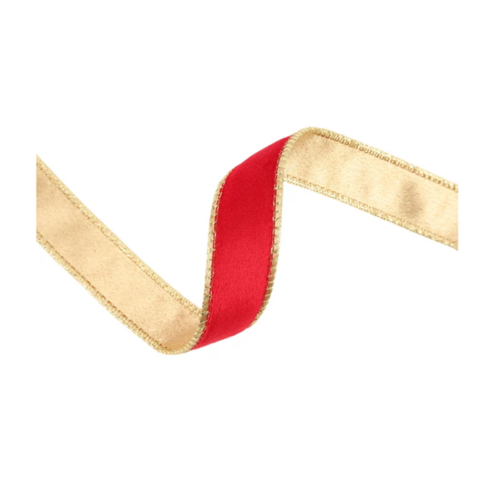 Reversible Red Gold Wired Ribbon by LA – 1" x 10 Yards,  Wreath Ribbon