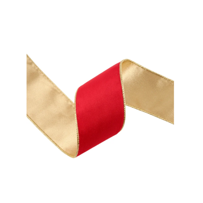 Reversible Red Gold Wired Ribbon by LA – 2.5" x 10 Yards,  Holiday Wreath Ribbon