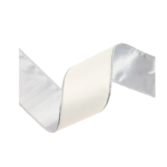 Reversible White Silver Wired Ribbon by LA – 2.5" x 10 Yards,  Wreath Ribbon