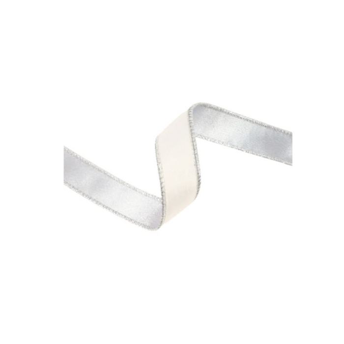 Reversible White Silver Wired Ribbon by RG – 1" x 10 Yards,  Wreath Ribbon