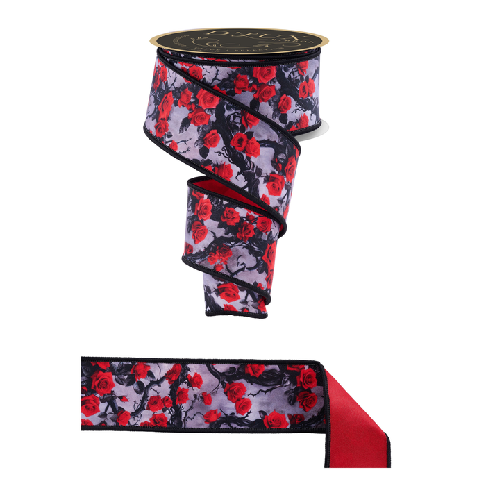 Rose Gothic Halloween Wired Ribbon by RG Ribbon – 2.5" x 10 Yards, Craft Supplies