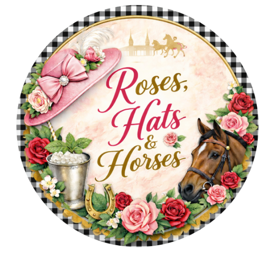 Roses Hats & Horses 10 Inch Wreath Sign, Metal Wreath Sign, Home Decor, The Ritzy Cactus