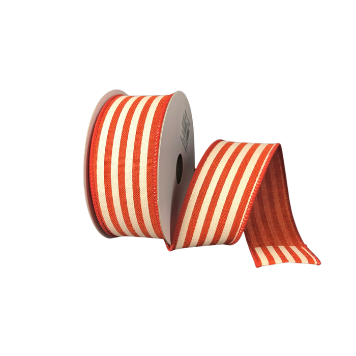 Rust Linen Cabana Stripe Wired Ribbon by JAS – 1.5" x 10 Yards, Wreath Ribbon