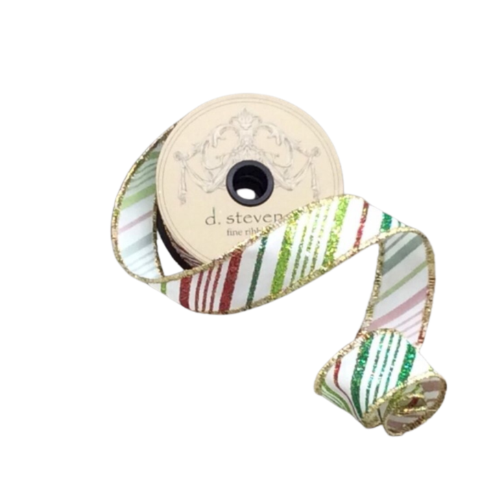 Satin Glitter Stripe Lime Red Emerald Wired Ribbon by d. Stevens Ribbon – 1.5" x 10 Yards