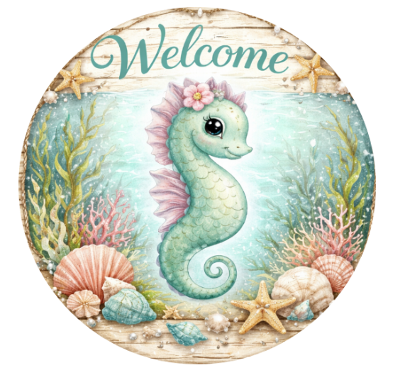 Seahorse 10 Inch Wreath Sign, Metal Wreath Sign, Home Decor, DIY, The Ritzy Cactus