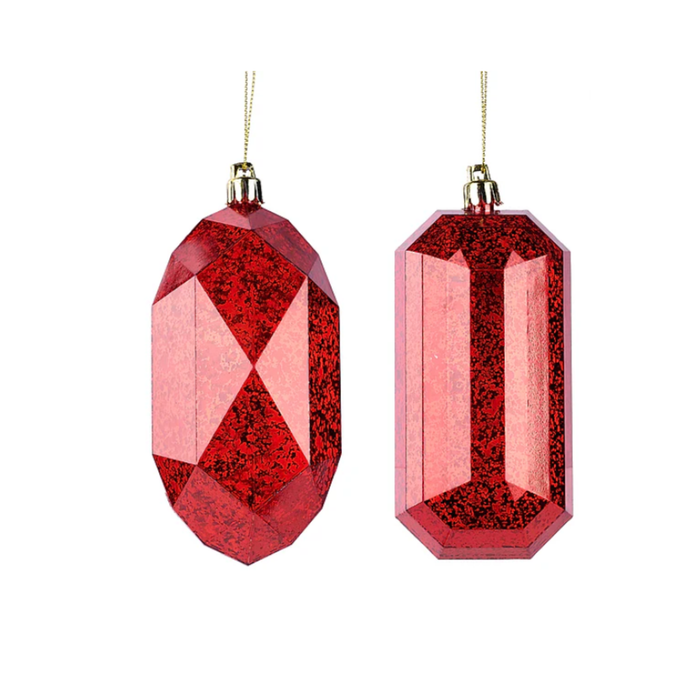 Set of 2 Assorted - 5.25"L Red Antique Look Jewel Gem Ornament, Wreath Embellishment