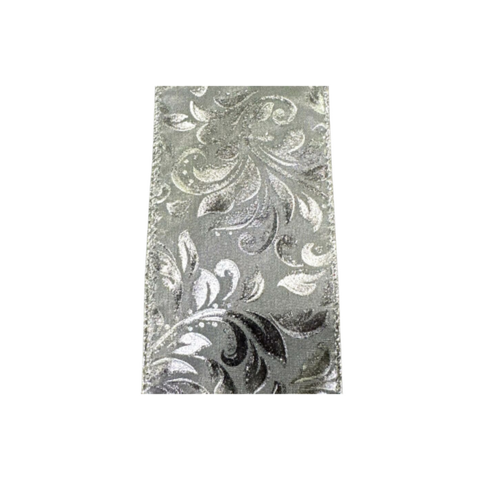 Silver Swirl Wired Ribbon by JAS Ribbon – 2.5" x 10 Yards, Wreath Ribbon