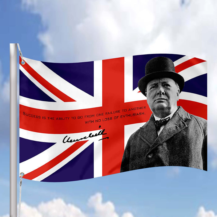 Sir Winston Churchill British Statesman Prime Minister of the United Kingdom Flag Banner