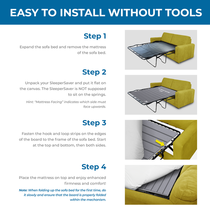SleeperSaver™ Pro — Permanently Installed Sofa Bed Support Board