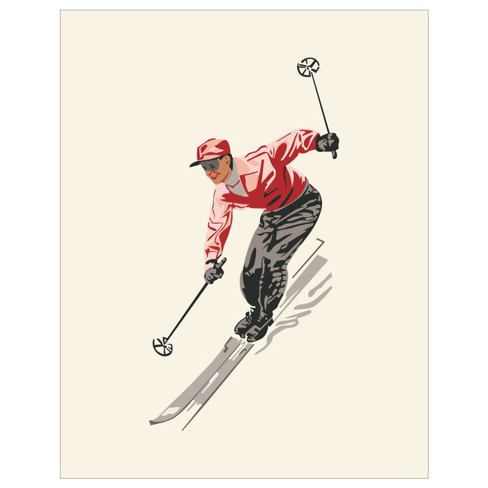 Snappy Mid-Century Modern Skier in Red Print