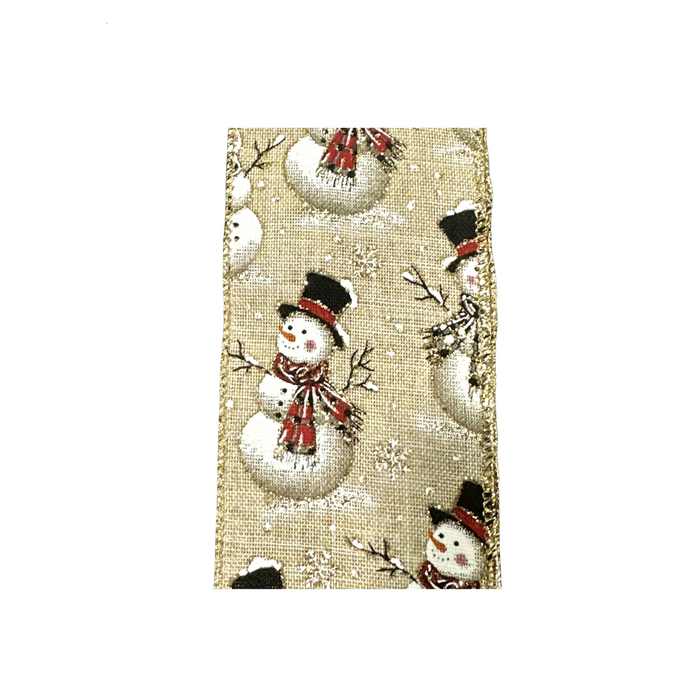 Snowman On Natural Wired Ribbon by JAS Ribbon – 2.5" x 10 Yards, Wreath Ribbon