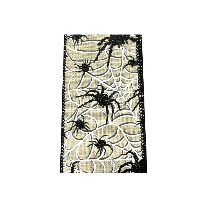 Spider Halloween Wired Ribbon by JAS Ribbon – 2.5" x 10 Yards, Wreath Ribbon