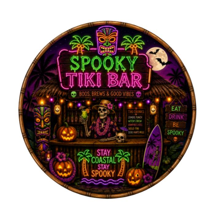 Spooky Tiki Bar Halloween 10" Wreath Sign, Home Decor, The Ritzy Cactus
