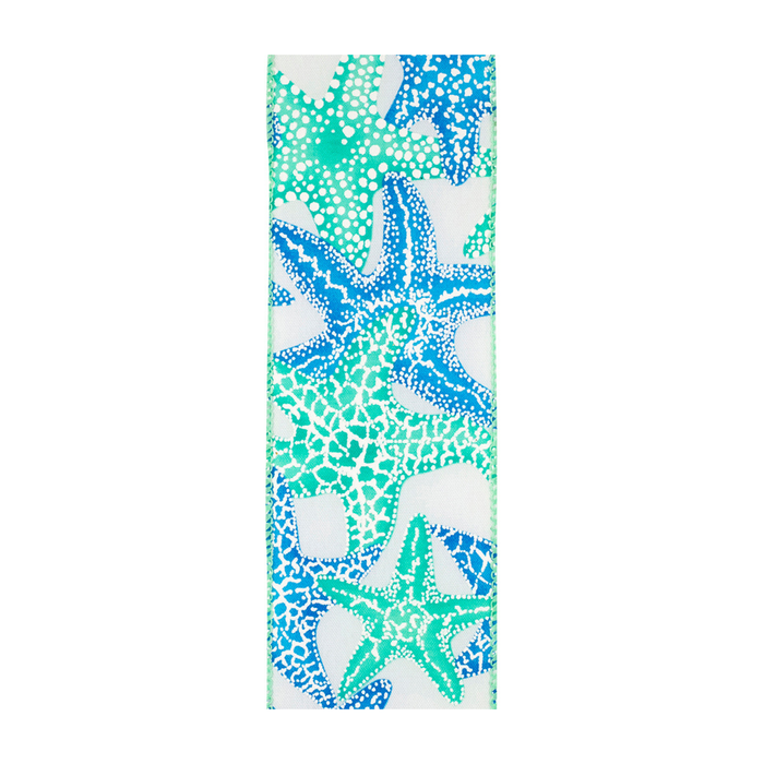 Starfish Coastal Wired Ribbon by Reliant  – 2.5" x 10 Yards, Wreath Ribbon
