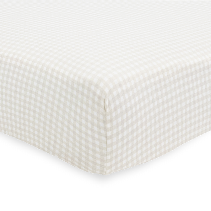 Stretch Knit Crib Sheet - Tan Gingham